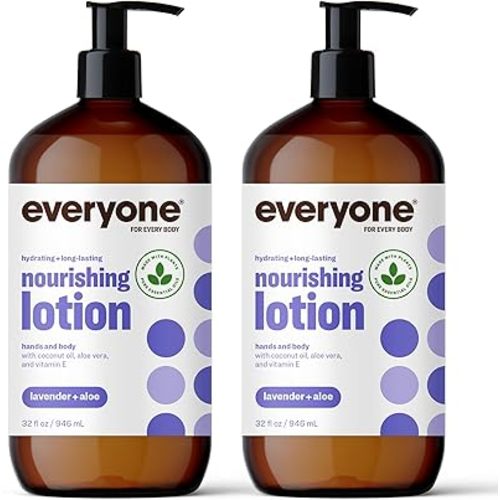 Everyone Nourishing Hand and Body Lotion, 32 Ounce (Pack of 2), Lavender and Aloe, Plant-Based Lotion with Pure Essential Oils, Coconut Oil, Aloe Vera and Vitamin E