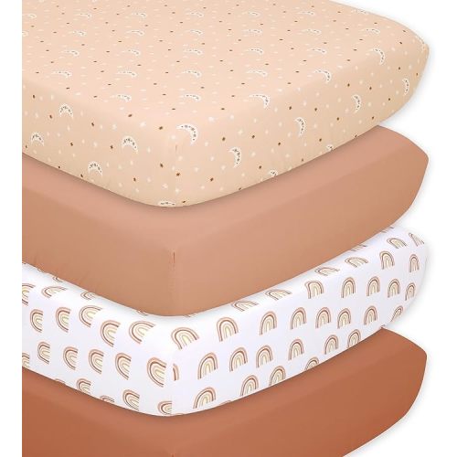 The Peanutshell Crib Sheets, Neutral Fitted Baby Bedding Sheet Set for Standard Size Crib Mattress, 52x28, Boho Rainbow Nursery Decor for Boys or Girls, 4 Pack