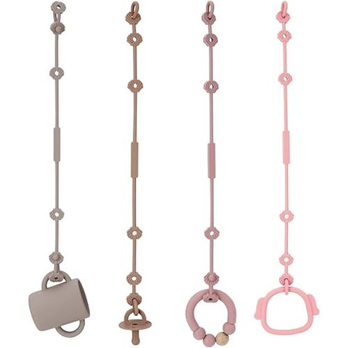4pcs Toy Safety Straps, Socub Silicone Adjustable Baby Pacifier Teether Straps, Toddler Toy Bottle Harness Straps for Strollers, High Chair, Cribs, Bags, BPA Free