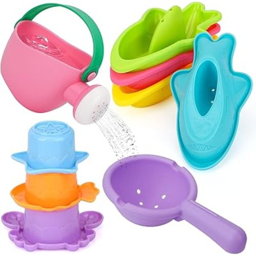 Toddler Bath Toys for Kids Ages 1-3 9 PCS Mold Free Bath Toys Floatable Bathtub Toys for 1 2 3 Years Old Girls Boys Gifts for Pool Water Table Beach