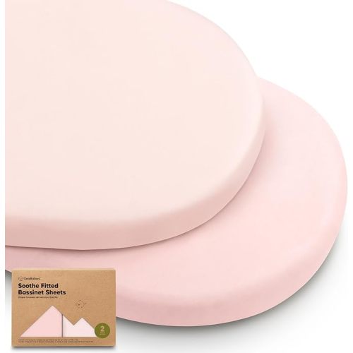 2-Pack Organic Bassinet Sheets for Girls, Boys - 100% Cotton Bassinet Mattress Sheets Compatible with Halo Bassinest Swivel Sleeper, Graco, Baby Delight, Chicco, Fitted Bassinet Sheets (Mist Rose)