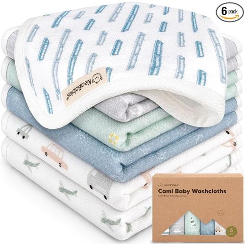 6-Pack Cotton Baby Washcloths for Newborn - Organic Cotton Muslin Soft Wash Cloths for Babies, Infant, Kids, Toddler Towels Boy, Girl, Super Absorbent Face Cloths, Scratch-Free Baby Rags (Vessels)