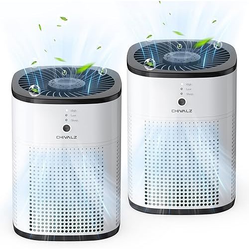 2 Pack CHIVALZ Air Purifiers for Bedroom with True HEPA Filter for Smoke, Dust, Pollen, Pet Dander, Small Air Purifiers for Home Bedroom, Quiet Air Cleaner with 24dB Sleep Mode, White & Black