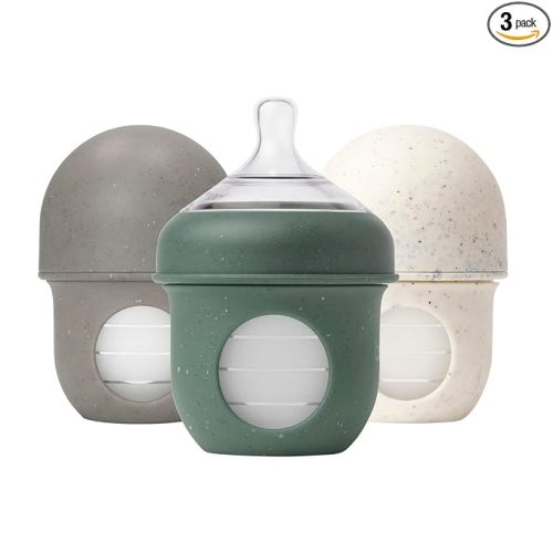 Boon Nursh Bottles - Silicone Baby Bottles Help Ease Colic Symptoms - Formula and Breast Milk Only Touch Food-Grade Silicone - Slow Flow - Speckle Green - 4 Ounce