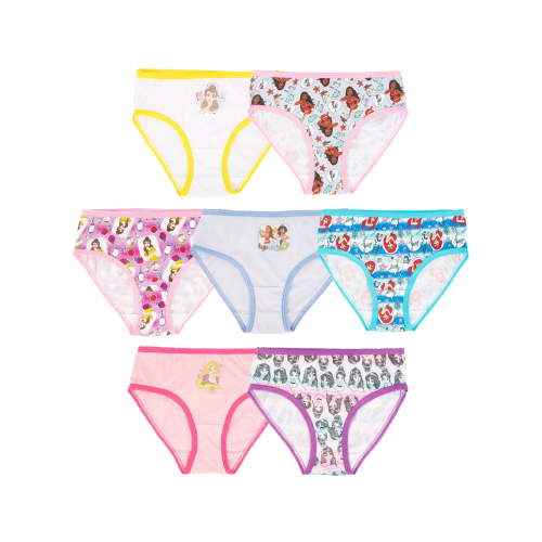 Disney Princess Girls Cotton Brief Character Underwear, 7-Pack, Size 4-8