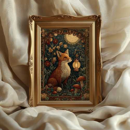 Medieval Fox Art Print: Enchanted Woodland Fairytale Wall Decor