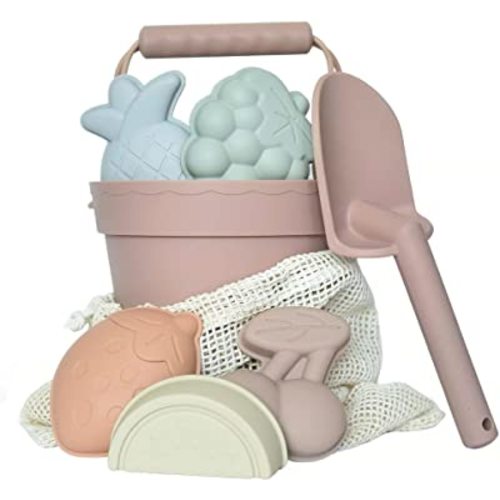 Silicone Beach Toy Set - Eco-Friendly, Easy to Clean, 5 Sand Toy Molds, Shovel & Beach Bag - Beach Toys for Kids Ages 4-8, Toddlers 1-3, Baby Beach Toys - Travel Friendly