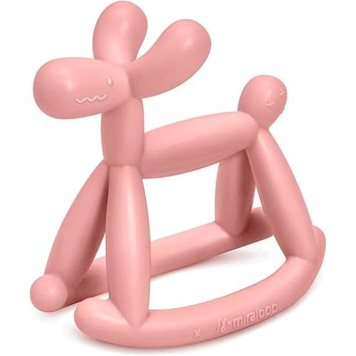 Teething Toy for Baby 3, 6, 12, 18 Months Infant, Jellydog Never Drop Food Grade Silicone Rocking Teether, Prevent Choking & Odorless, Less Dust and Hair Adhesion, Baby Gift, Mist Pink