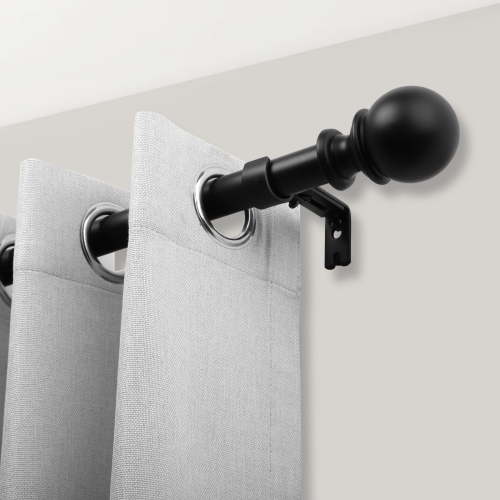 1" Adjustable Curtain Rod, 32"-120" Heavy Duty Black Curtain Rod with Classic Ball Finials,Ceiling Mounted Indoor/Outdoor Curtain Rods