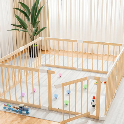 Baby Playpen,Wooden and Toddler Playpen,Play Pen for Babies and Toddlers Kids Indoor,Wooden Babies with Locking Baby Gate,Easy to Assemble,Play Pen Area Indoor(53x53x24 Inch)