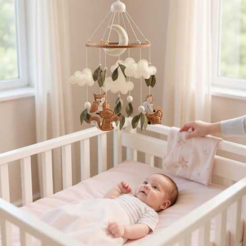 Baby Mobile | Forest Animal Nursery Mobile | Fox Owl Deer Squirrel Bear Crib Decor | Multicolor Baby Shower Gift | Handmade