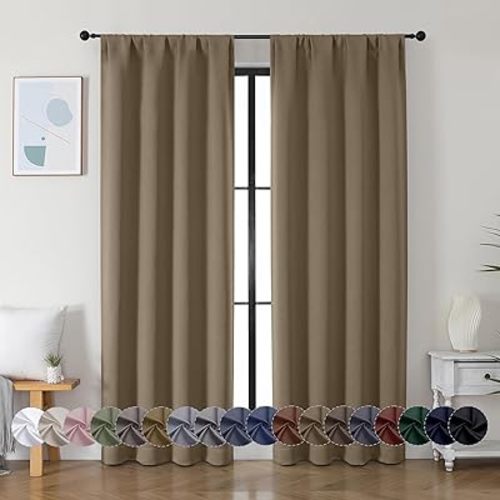 Simplebrand Ava Taupe Blackout Curtains for Bedroom 84 Inch Length 2 Panels Set, Solid Thermal Insulated Privacy Living Room Window Treatment Curtains Blackout Drapes, W40 x L84 Inch, Taupe