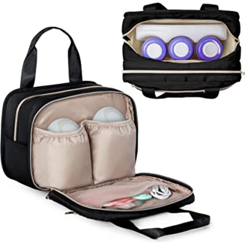 Fasrom Wearable Breast Pump Bag with Cooler Compatible with Momcozy, Medela and Elvie Pumps, Portable Pump Carrying Case for Working Moms, Black (Bag Only, Patent Design)