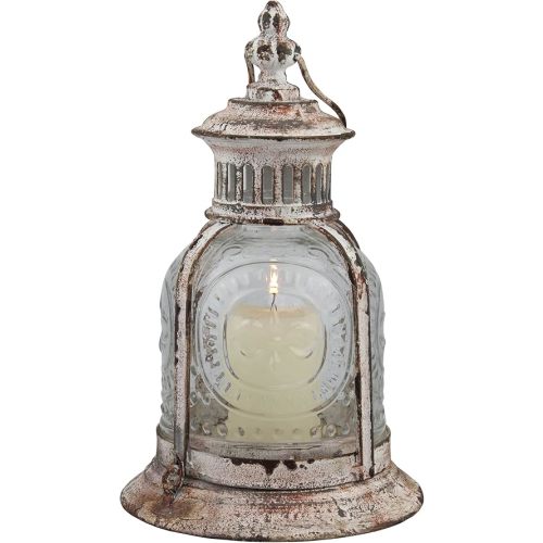Stonebriar Antique White Metal Votive Candle Lantern with Handle