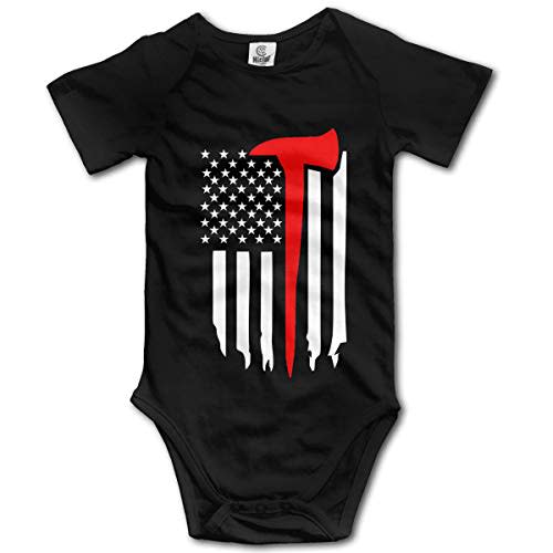 Arromper Thin Red Line Firefighter Axe Boy's & Girl's Short Sleeve Jumpsuit Outfits Black