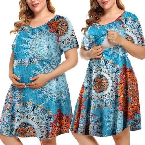 MONNURO Plus Size 3 in 1 Labor/Delivery/Hospital Gown Nursing Maternity Nightgown Dress for Breastfeeding 1-5XL
