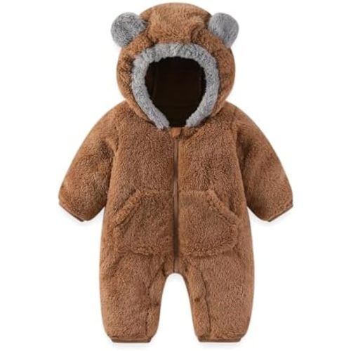XIFAMNIY Newborn Winter Snowsuit Baby Bear Outfit Fleece Warm Jumpsuit Outwear Romper Clothes for Infant Girls Boys