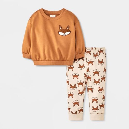 Baby Boys' 2pc Fox Fleece Sweatshirt & Jogger Pants Set - Cat & Jack™ Brown 6-9M