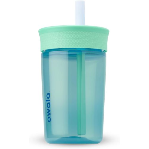 Owala Kids Insulation BPA-Free Plastic Tumbler with Spill Resistant Flexible Straw, Easy to Clean, Kids Water Bottle, Great for Travel, Dishwasher Safe, 15 Oz, Teal and Aqua (The Blues)