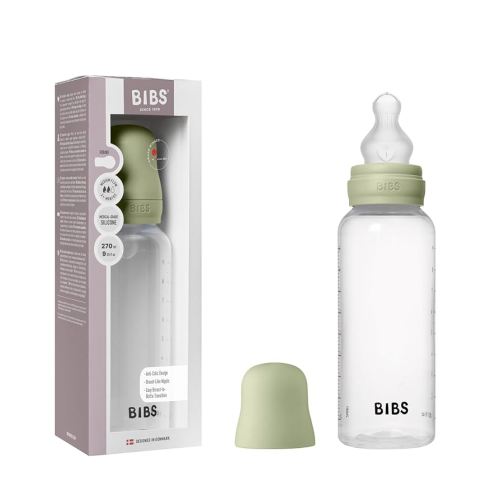 BIBS Baby Bottle 9 oz / 270 ml Silicone Nipple - Anti-Colic, BPA-Free, Round Nipple, Medium Flow, Lightweight & Easy to Clean, Suitable for Newborns 0+ Years - Sage