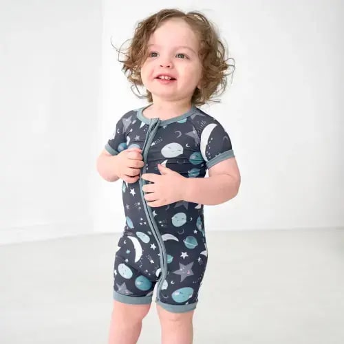 0-3M Blue To The Moon & Back Shorty Zippy - Little Sleepies