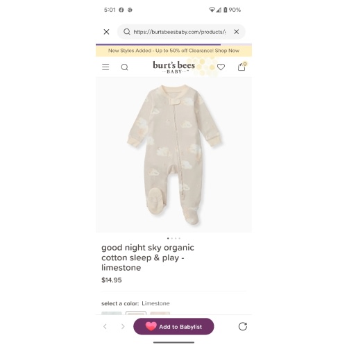 Good Night Sky Organic Cotton Sleep & Play - Limestone – Burt's Bees Baby