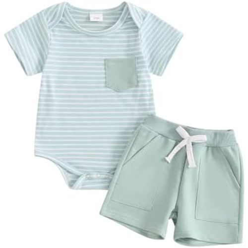 Newborn Baby Boy Girl Clothes 3 6 9 12 18 Months Ribbed Knit Short Sleeve Romper Shorts Set Infant Summer Outfits