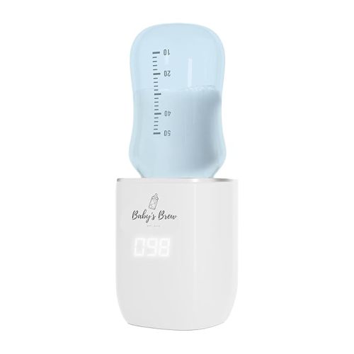 Baby's Brew Portable Bottle Warmer – Cordless Baby Bottle Warmer for Breastmilk & Formula, Rechargeable Travel Milk Warmer, Leak-Proof, Compact, White, Adapter Not Included