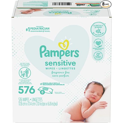 Baby Wipes, Pampers Sensitive Water Based Baby Diaper Wipes, Hypoallergenic and Unscented, 8 Refill Packs (Tub Not Included), 72 each, Pack of 8 (Packaging May Vary) - 576 Count (Pack of 1) - Refill Wipes