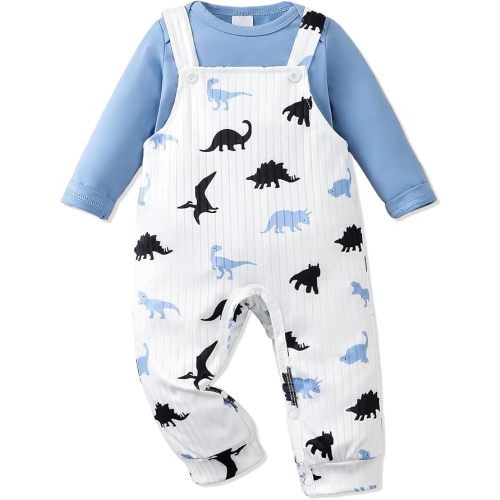 NZRVAWS Newborn Baby Boy Clothes Outfits Infant Stripe Animal Romper Cute Denim Jeans Jumpsuit Overalls 0-18 Months