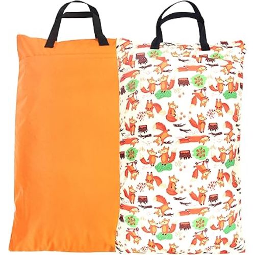 wegreeco Reusable Hanging Wet Dry Cloth Diaper Bag (Orange, Fox)