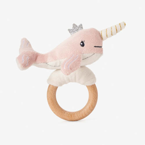 Plush Narwhal Wooden Ring Rattle – Elegant Baby