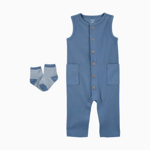 Carter's 2-Piece Jumpsuit & Socks Set - Blue, 6 M