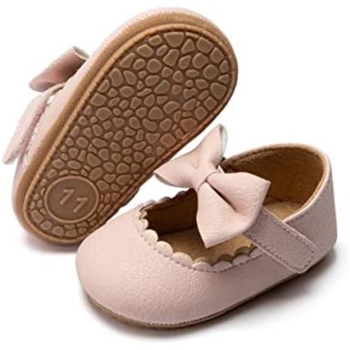Baby Girls Soft Princess Dress Flats Shoes Infant Wedding Mary Jane Anti-Slip First Walker Newborn Shoe Baptism Christening Texture Sole Sneaker Shoes