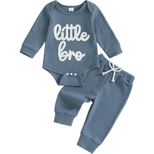 MERSARIPHY Newborn Baby Boy Fall Winter Clothes Mama's Boy Little Dude Outfit Embroidery Waffle Knit Romper Pants Sets