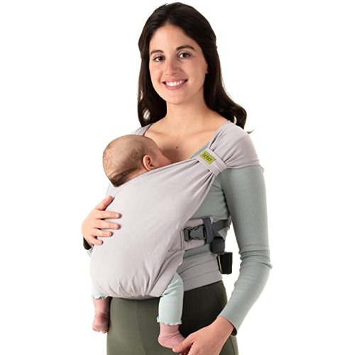 Boba Bliss Pre-Wrapped Baby Carrier with Buckle - Newborn to 7-35 lbs Light, Breathable & Easy to Adjust Hybrid Infant Sling & Toddler Carrier - Certified Hip-Healthy for 0-18 Months - Gray