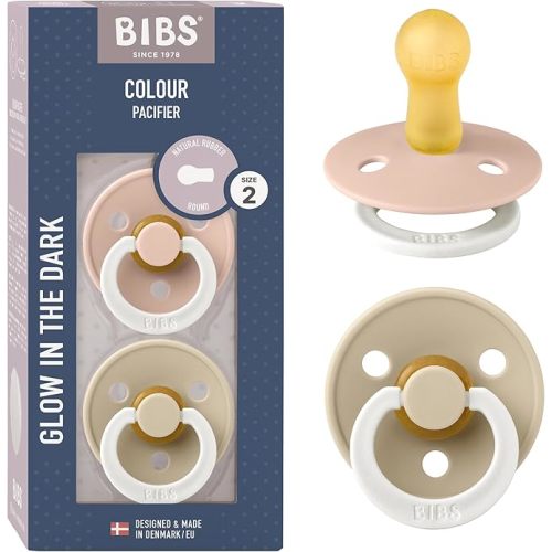 Bibs Pacifiers Color Collection, Set of 2 BPA-Free Latex Pacifiers Made in Europe, Round Nipple Baby Pacifier.