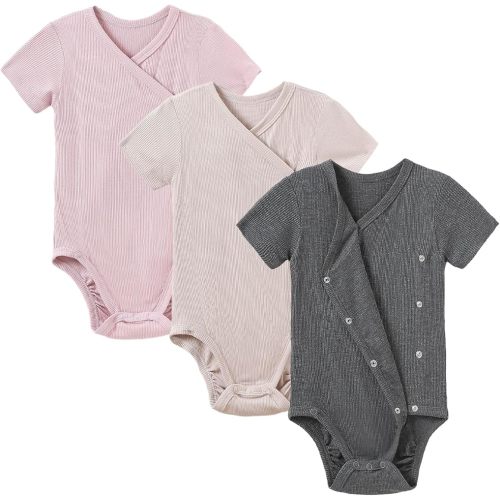 DEFAHN Viscose from Bamboo Baby Side Snap Bodysuit Kimono Onsies 3-Pack Long Short Sleeve Boy Girl Boys