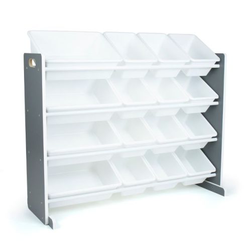Soho Kids' Toy Storage Organizer with 16 Storage Bins Gray/White - Humble Crew: MDF Bin Shelves, 4 Shelves, Anti-Tip Hardware