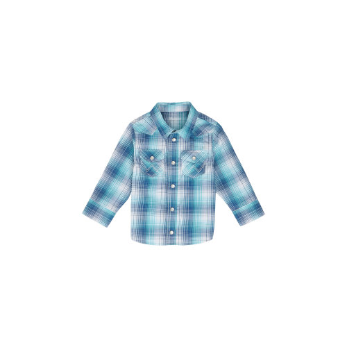 Wrangler Baby Boy's Turquoise Navy & White Plaid Long Sleeve Western Shirt