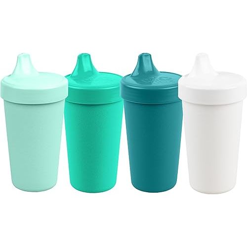 Re-Play Made in USA 10 Oz. Sippy Cups for Toddlers, Pack of 4 - Reusable Spill Proof Cups for Kids, Dishwasher/Microwave Safe - Hard Spout Sippy Cups for Toddlers 3.13" x 6.25", Sea Glass