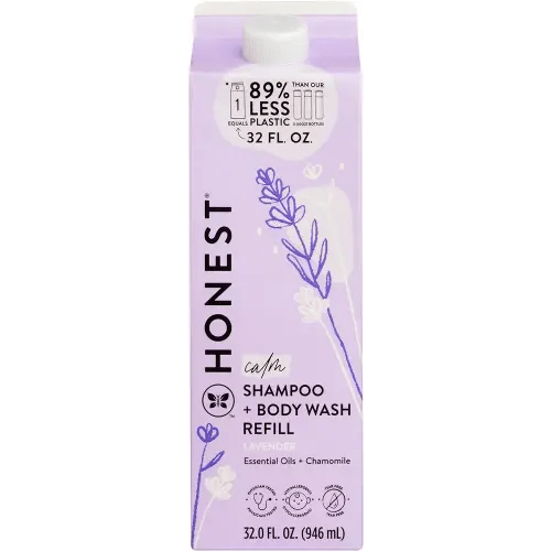 The Honest Company 2-in-1 Cleansing Shampoo + Body Wash Refill Carton | Gentle for Baby | Naturally Derived, Tear-free, Hypoallergenic | Lavender Calm, 32 fl oz