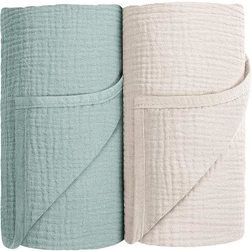 Susurration Muslin Swaddle Blanket Baby,100% Cotton Baby Receiving Blanket Soft Thin Baby Swaddle Blanket for Unisex Newborn 40x40in 2Pack (Light Green)