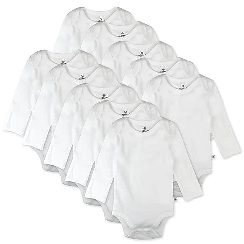HonestBaby 10-Pack Long Sleeve Bodysuits One-piece 100% Organic Cotton for Infant Baby Boys, Girls, Unisex