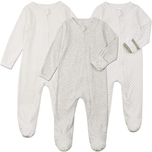 Aablexema Baby Footie Pajamas with Mittens - 3Pcs Infant Footed Sleeper Cotton Sleepwear Outfits