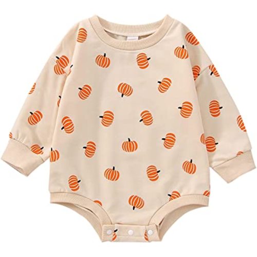 Ayalinggo Toddler Infant Baby Girl Boy Halloween Outfit Pumpkin Sweatshirt Oversized Onesie Bubble Romper Sweater Clothes