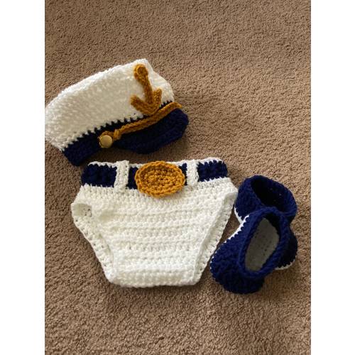 Captain Baby Costume, Newborn Sailor Outfit, Baby Boy, Nautical Photoshoot, Baby Captain Hat, Newborn to 18 months/MADE TO ORDER