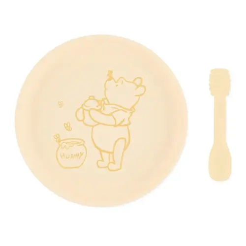 Bumkins Disney Baby and Toddler Plate and Spoon Set, Silicone Dish for Babies and Kids, Baby Led Weaning, Children Feeding Supplies, Microwave Safe, Platinum Silicone, Ages 6 Months, Winnie the Pooh