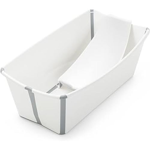 Stokke Flexi Bath Bundle, White - Foldable Baby Bathtub + Newborn Support - Durable & Easy to Store - Convenient to Use at Home or Traveling - Best for Newborns & Babies Up to 48 Months