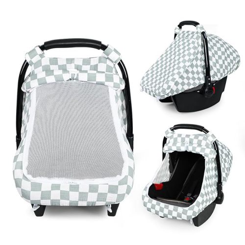 DILIMI Car Seat Covers for Babies, Muslin Cotton Baby Car Seat Cover with Breathable Mesh Window, Summer Infant Car Seat Canopy for Boys Girls Newborn, Brown Plaid